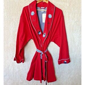 Pillow Talk Short Red Robe Sz XL Embroidered Coffee Caffeine Gingham Trim NWT